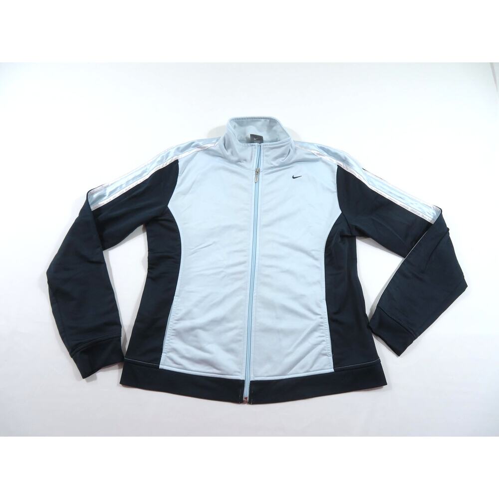 NIKE Womens Track Jacket Light Blue & Navy Sz XL Y2K